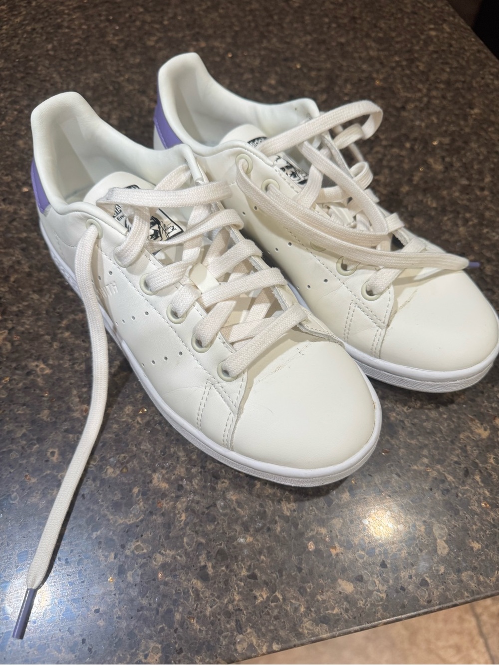 adidas White Low-Top Sneakers with Purple Heel Tab